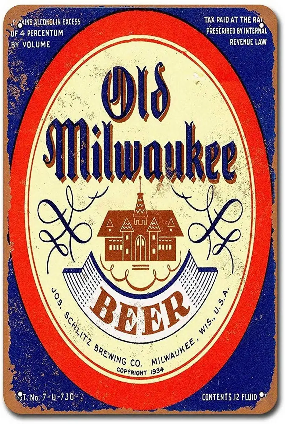 Letrero de metal retro con texto de cerveza Old Milwaukee, eslogan divertido para bar, cocina familiar, restaurante, arte, letrero de metal para colgar en la pared, 8x12 pulgadas