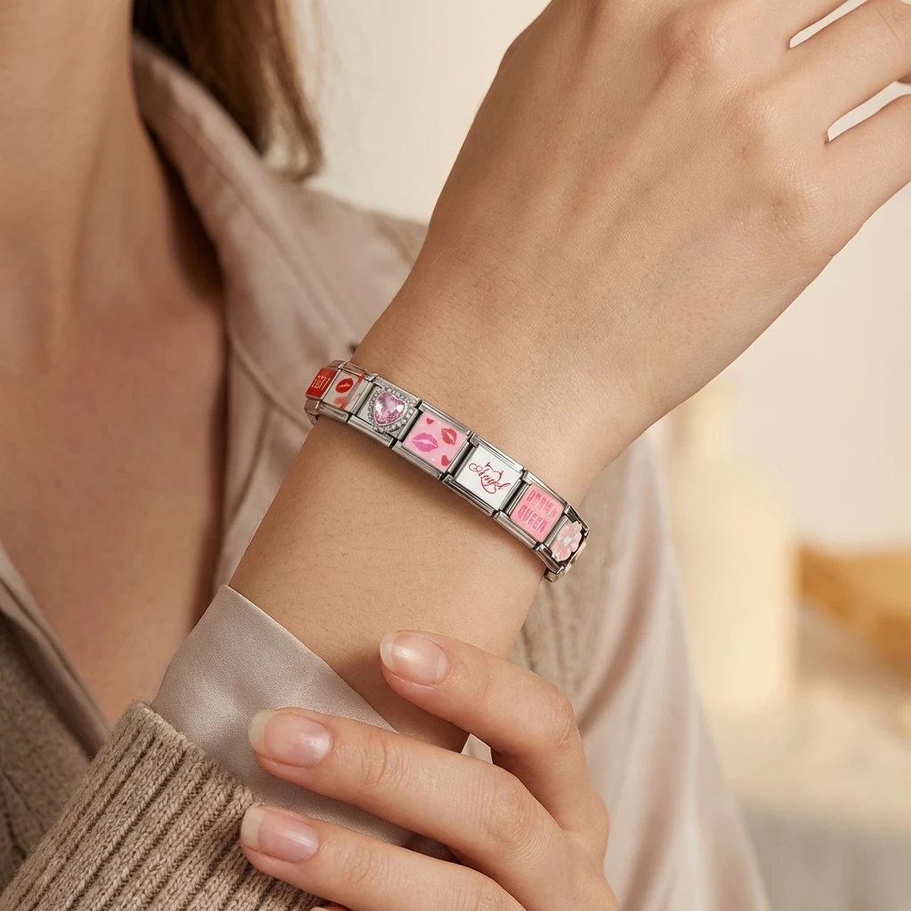 New Personalized ANGEL SEXY 90'S  Princess Queen Pink Color Italian Charm 9mm Stainless Steel Making DIY Bracelet Women Jewelry