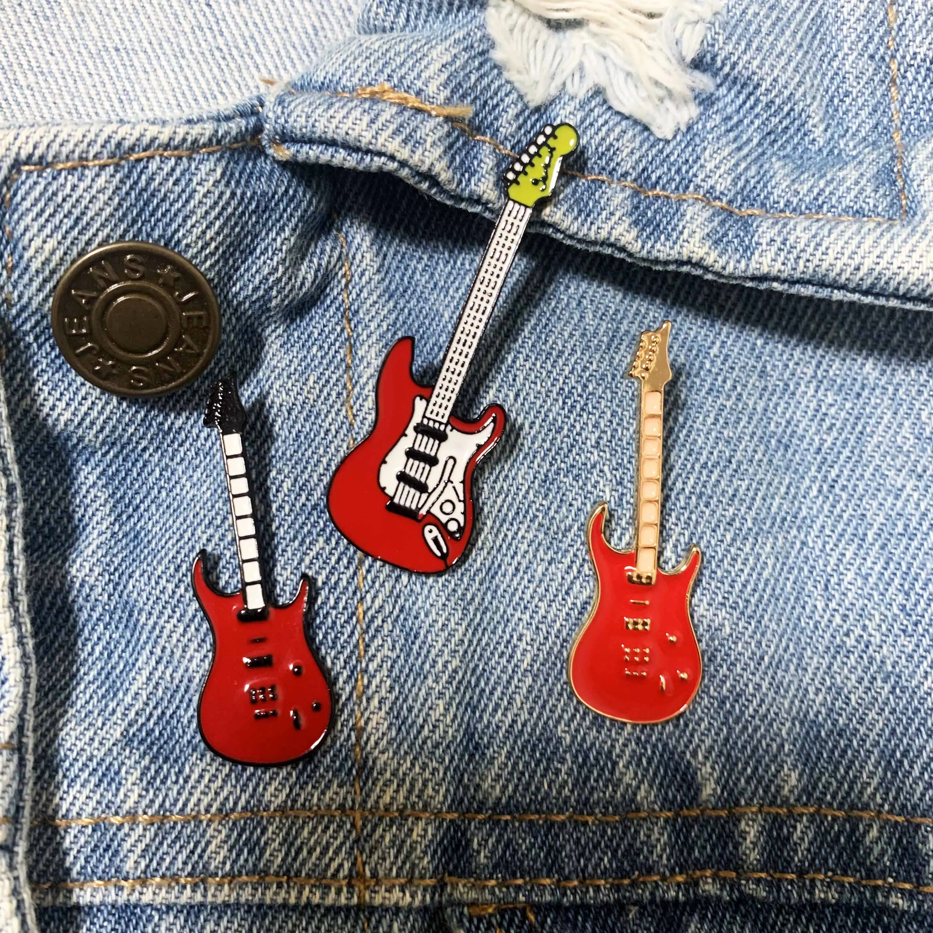 Guitar Enamel Pin Rock Band Electric Bass Jazz Folk Guitar Clothes Lapel Brooches Musical Instruments Badge Jewelry Gift