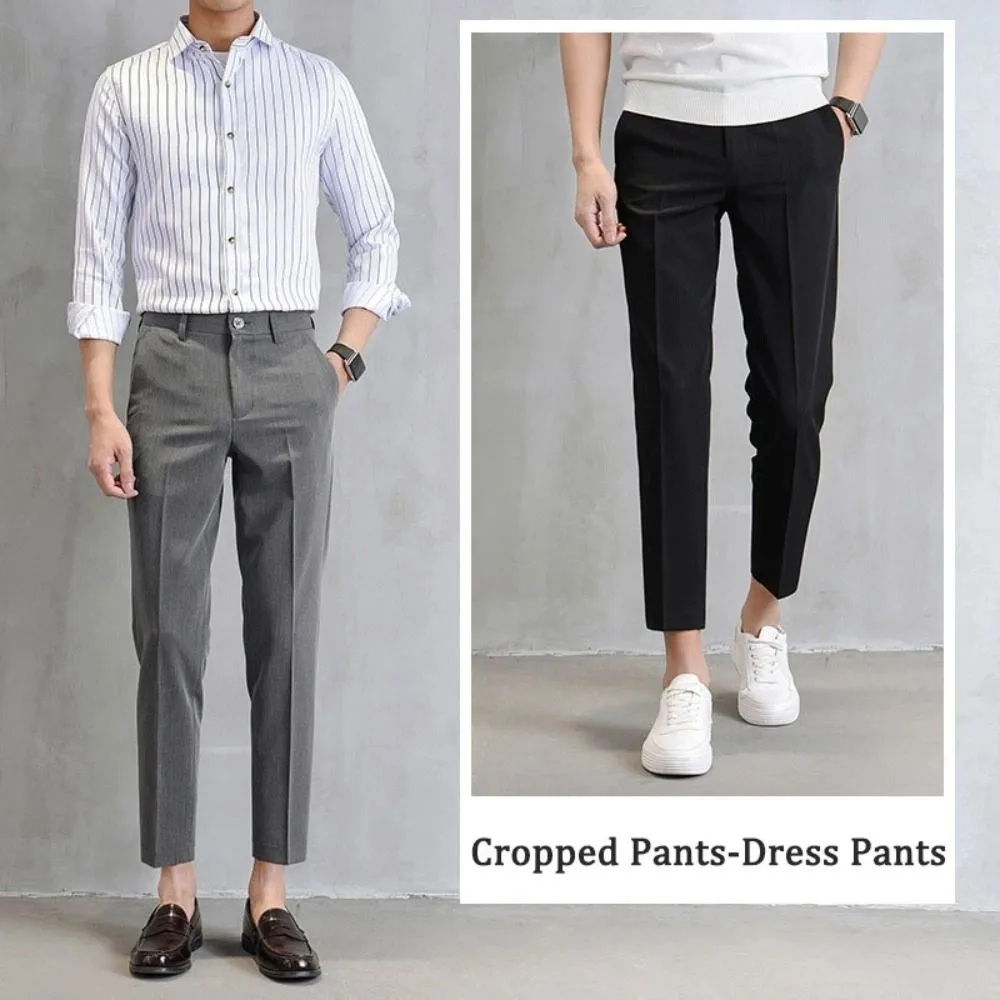 

Cropped Pants Business Suit Pants Straight Solid Color Men's Formal Pants Casual Trousers Thin Classic Suit Pants Business