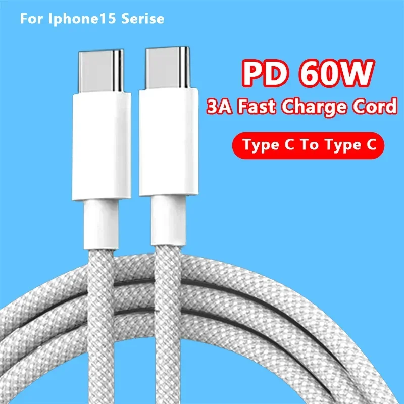 100pcs 60W 3A USB Type C to C Data PD Cable For iPhone 15 Xiaomi Poco Fast Charging USB C Cable Type C Data Charge Cord Wire 20V