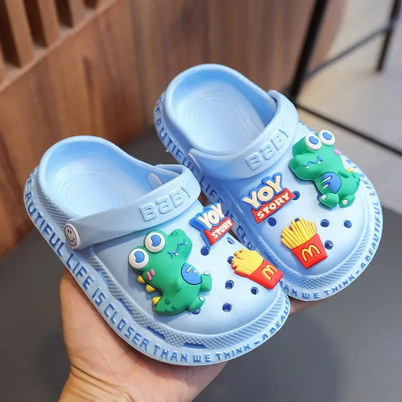 Children\'s Cartoon  Dinosaur Soft Anti Slip Hole Shoes for Home and Outgoing Boys and Girls 2-7Y Sandals