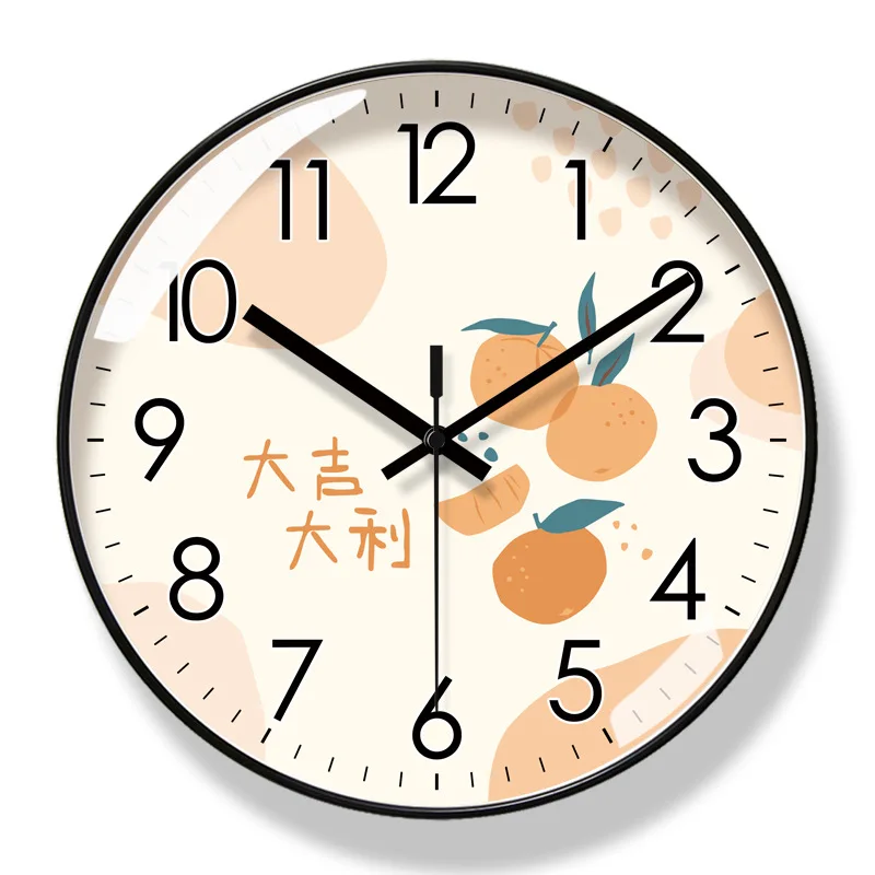 2024 Orange Fruit Pattern Bedroom Wall Clock Silent Quartz Clock Room Decoration Wall Clock Modern Home Kitchen Wall Decor Clock