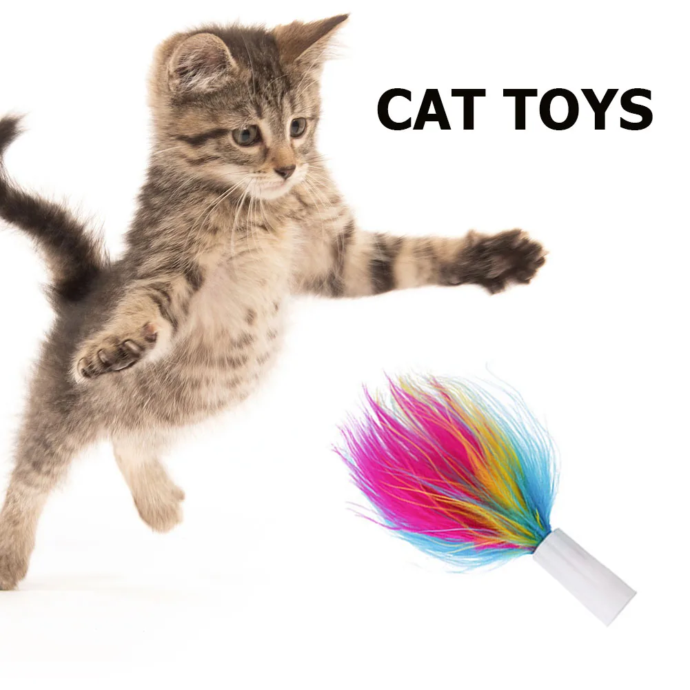 3 Pcs Kitten Cat Feather Toys Assortments Auto Stick Feathers Replacement Head 3 Mode Cat Wand Replacement for Most Cats Kittens
