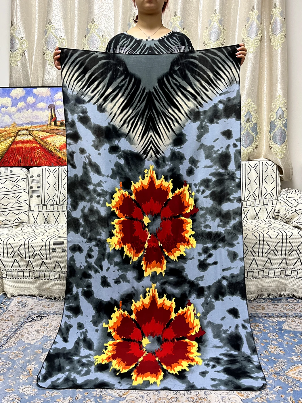 Müslüman setleri kadınlar için geleneksel Abayas 2023 çiçek pamuk gevşek Robe Femme Musulmane kaftan Marocain 170x6 ile 0cm şal eşarp