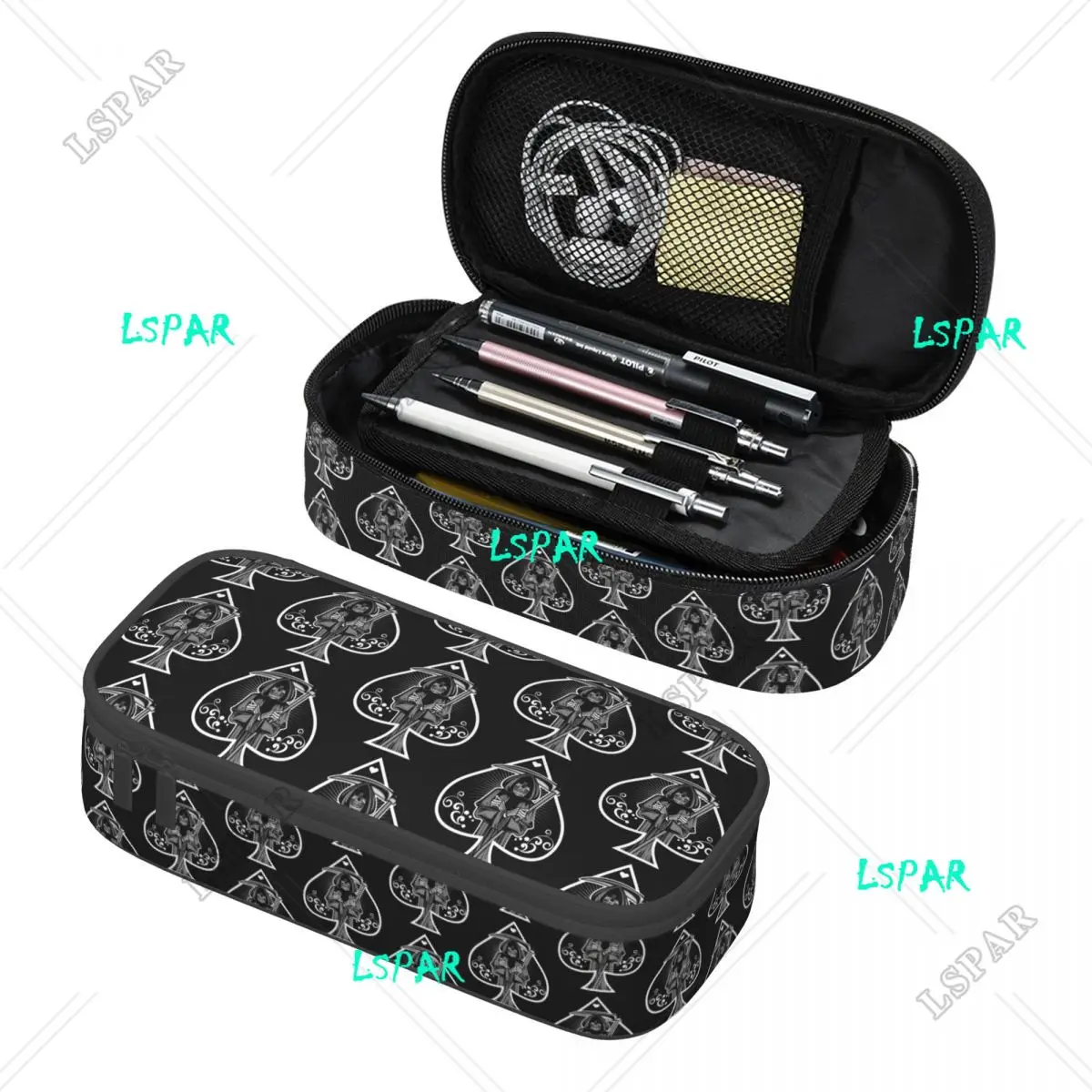 

Customized Ace Of Spades Gothic Skull Poker Korean Pencil Case Boys Gilrs Big Capacity Pencil Pouch Students Stationery