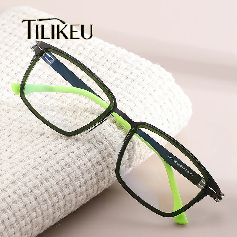 New Acetate Metal Vintage Square Screwless Eyeglasses Frame Men's Luxury Brand Eyewear Fashion German Style Glasses Ocular
