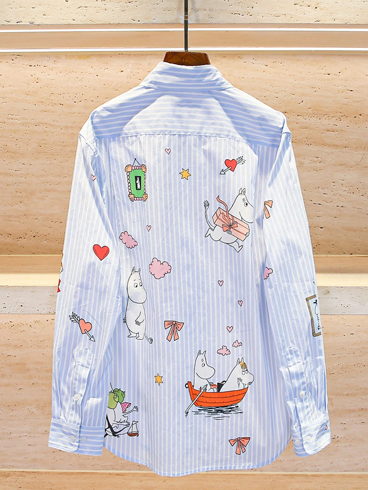 

High-End Women's irt Striped Print College Sle Long Sve Regular Fit Commute Sle Polyester Fiber Button Closure