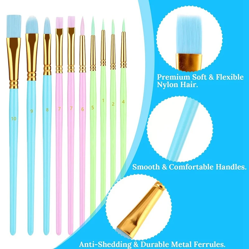 10 Pcs Artist Paint Brush Set,Pastel Watercolor Brushes Professional Face Paint Brushes Paint Brushes