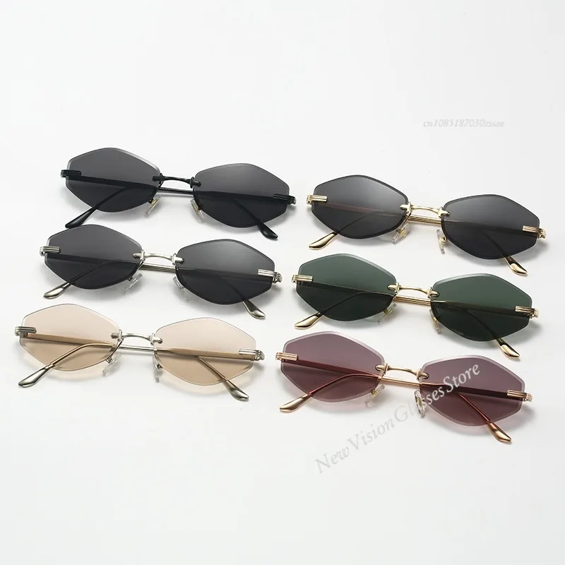 

Сексуальные маленькие безободковые солнцезащитные очки в форме шестиугольника в стиле панк для женщин, 2026, люксовый бренд, очки-ромбы для дам, безрамочные, UV400