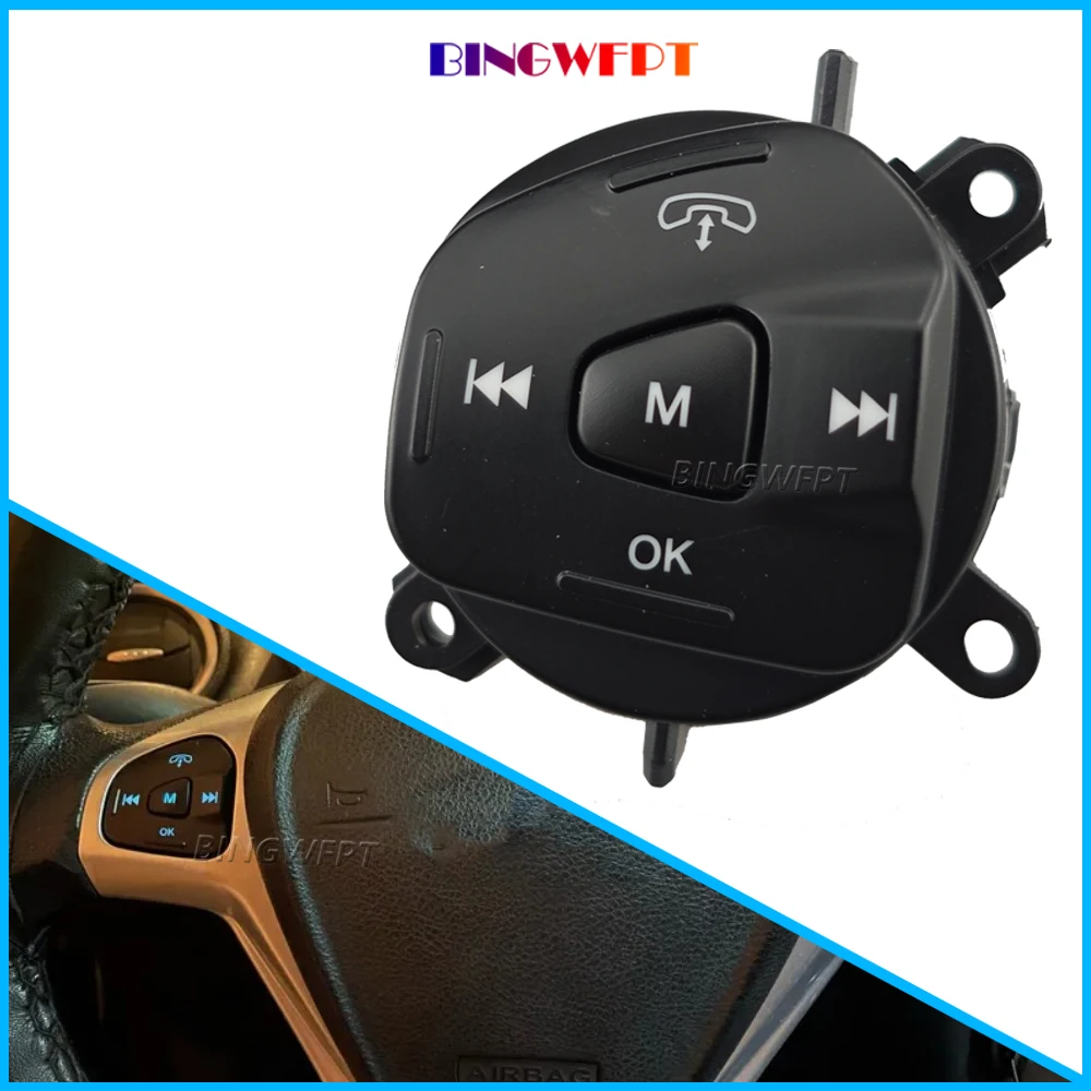 For Ford Fiesta MK7 MK8 Ecosport 2013-2015 Volume Music Multimedia Control Swiitch Blue Backlight Steering Wheel Button