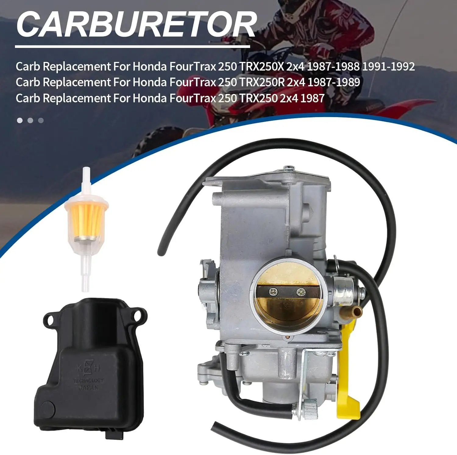 Carburetor with Fuel Filter Carb Replacement for Honda FourTrax 250 TRX250X TRX250R TRX250 1987-1992