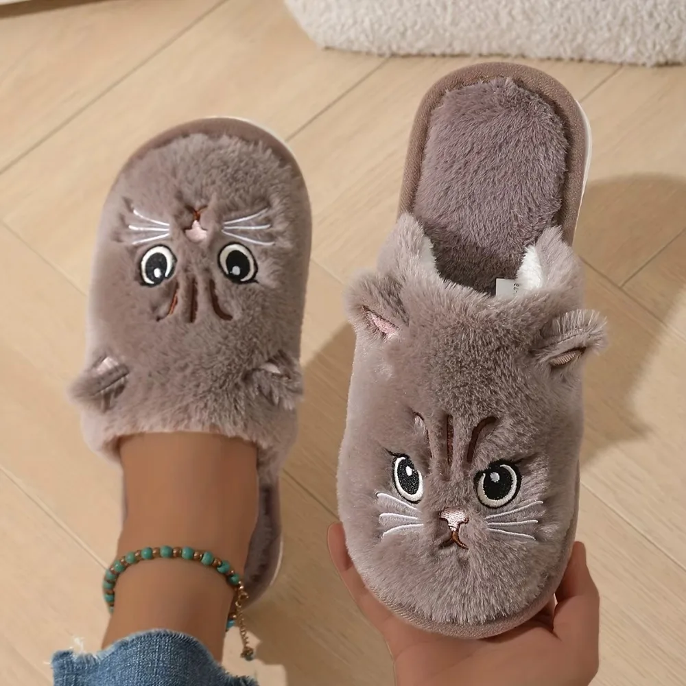 Womens Fuzzy Cat Slippers Winter Warm Cozy Indoor House Shoes With Soft Non Slip EVA Sole Cute Animal Design For Home Use