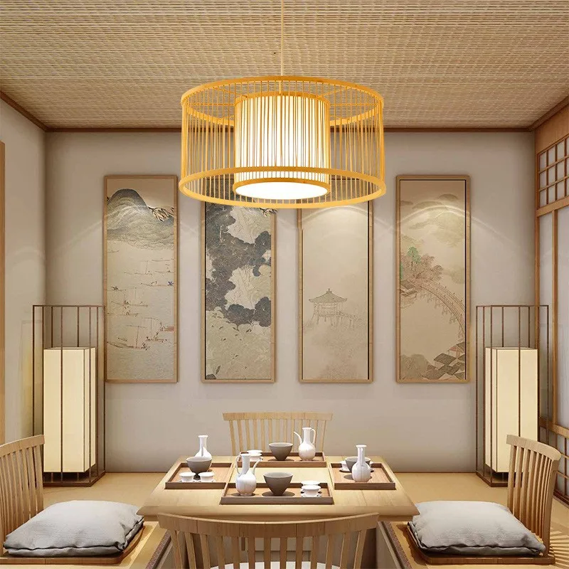 

Minimalist Bamboo Pendant Lamp, Handwoven Creative Lamp for Teahouse, Dining Room, Homestay Decor