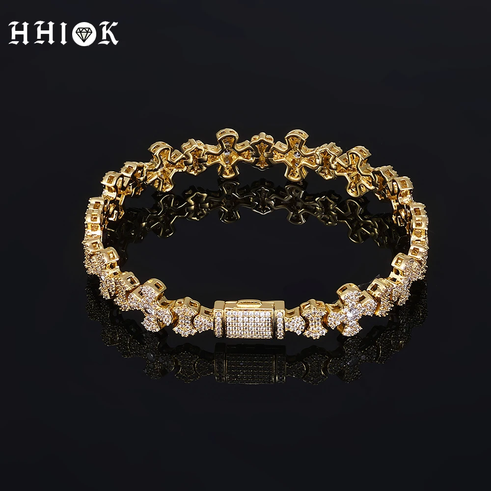 

Luxury Men 12mm Full Cube Zircon Bracelet with Zircon Cross Design 18k Gold Plated Bracelet Iced Jewelry