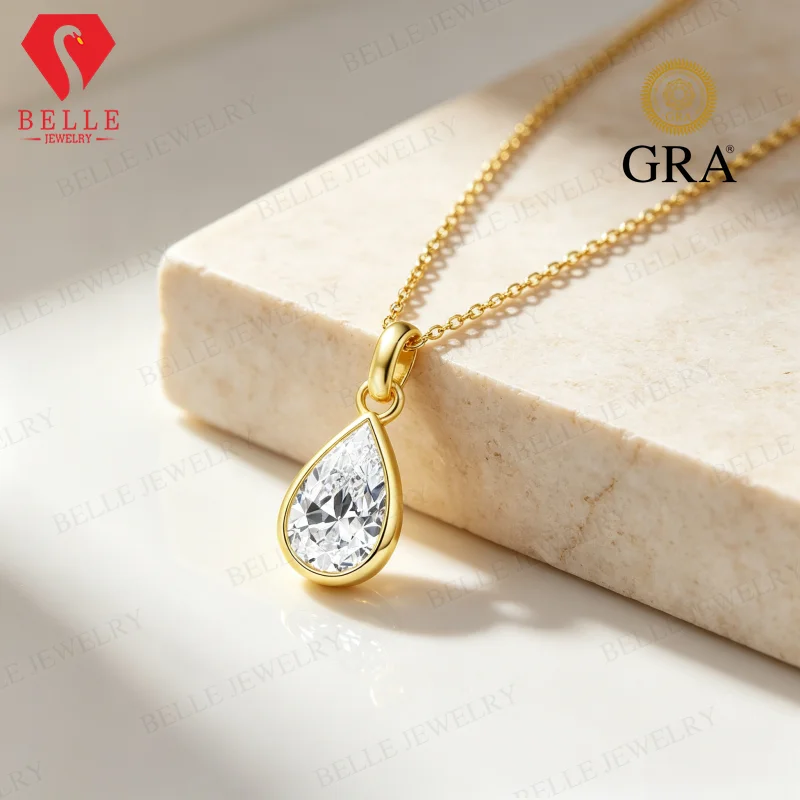 Moissanite Necklace 925 Sterling Silver 1ct D Color VVS1 Pear Cut Pendant GRA Certified Factory Direct Non-Fading Ornament