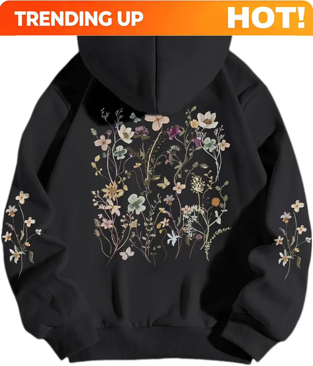 Women's Floral Printed Hoodies Vintage Aesthetic Flower Graphic Sweatshirt Cute Boho Fleece Thermal Hoodie Pullover