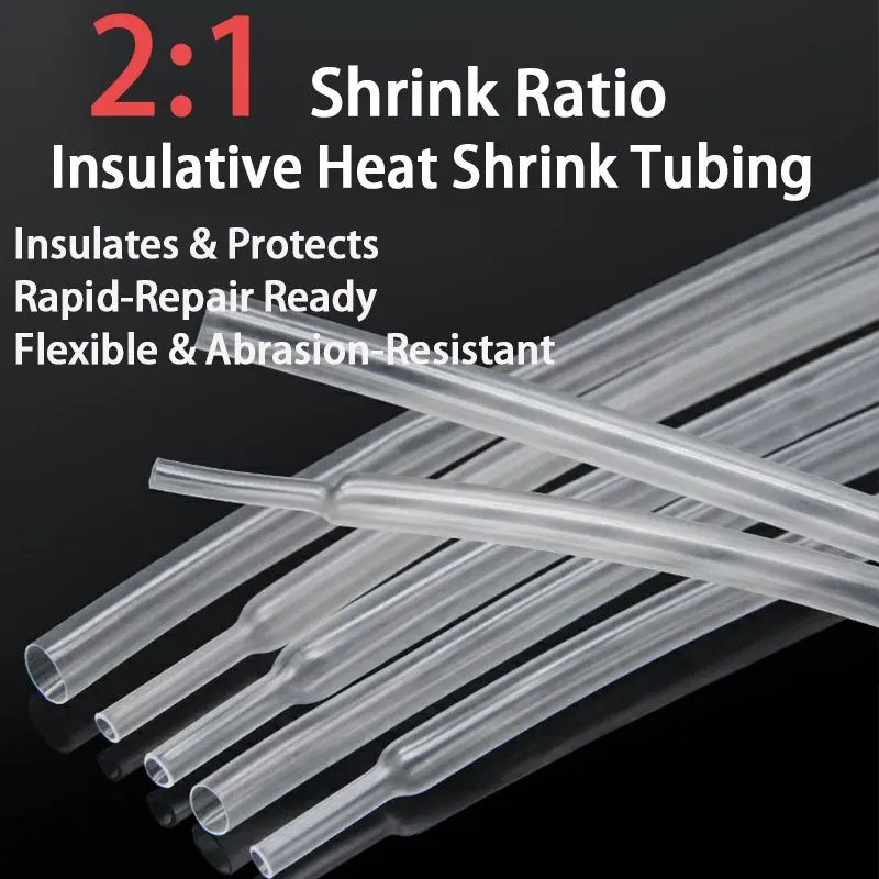 Crystal Clear Heat Shrink 2:1 Ratio - Wide Diameter 0.6-180mm, Flame Retardant Wire Repair Sleeve