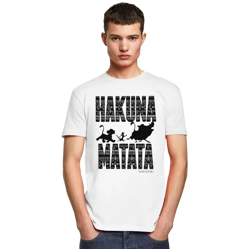تيشيرت رجالي كاجوال فضفاض مناسب مخصص ، نمط هاكونا ماتاتا ، تي شيرت من القطن الخالص ، الملك الأسد ، فضفاض مناسب