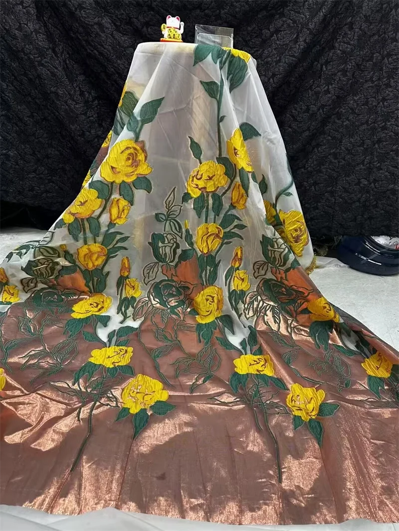 

African Brocade Jacquard Fabric Floral Organza Net Cloth Nigerian French Tulle Mesh Lace Material Brocard Tissu 5 Yard CJ14