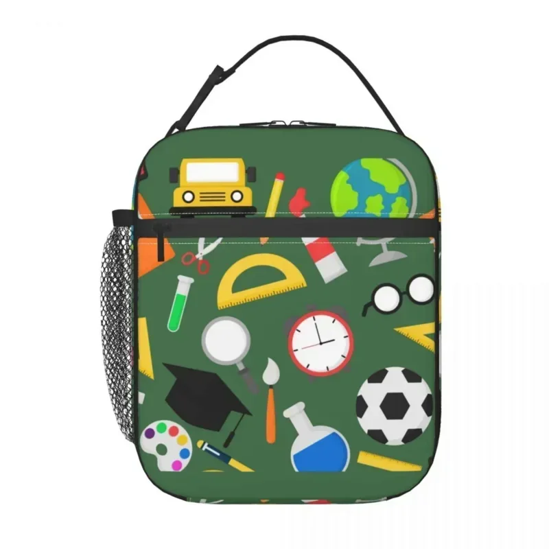 Back To School Pattern Ruler Pencils Lunch Bag Men Women Thermal Cooler Insulated Lunch Boxes for Student School