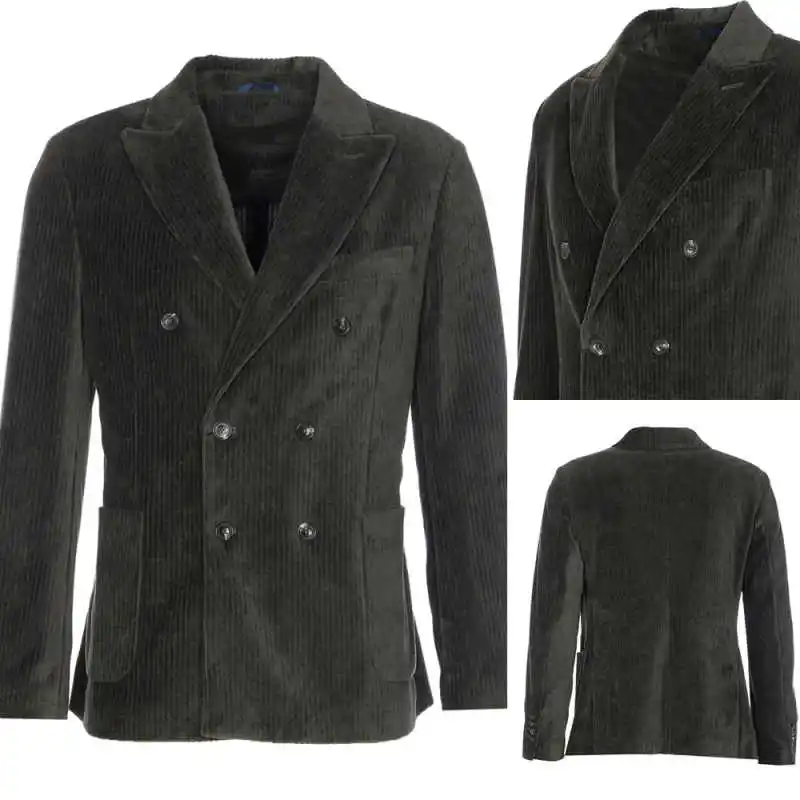 

Casual Velvet Men Suit Double Breasted Wool Blend Short Man Tailcoat Peaked Lapel Business Blazers Overcoat Customized