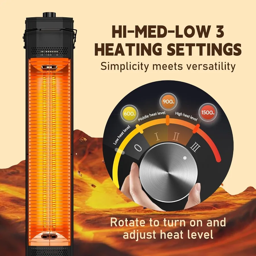 เครื่องทำความร้อนไฟฟ้ากลางแจ้งขนาด 34 นิ้ว สำหรับสวน ระเบียง ลานบ้าน กำลังไฟ 1500 วัตต์ ให้ความร้อนทันที ปรับระดับความร้อนได้ 3 ระดับ ใช้งานได้อย่างปลอดภัย