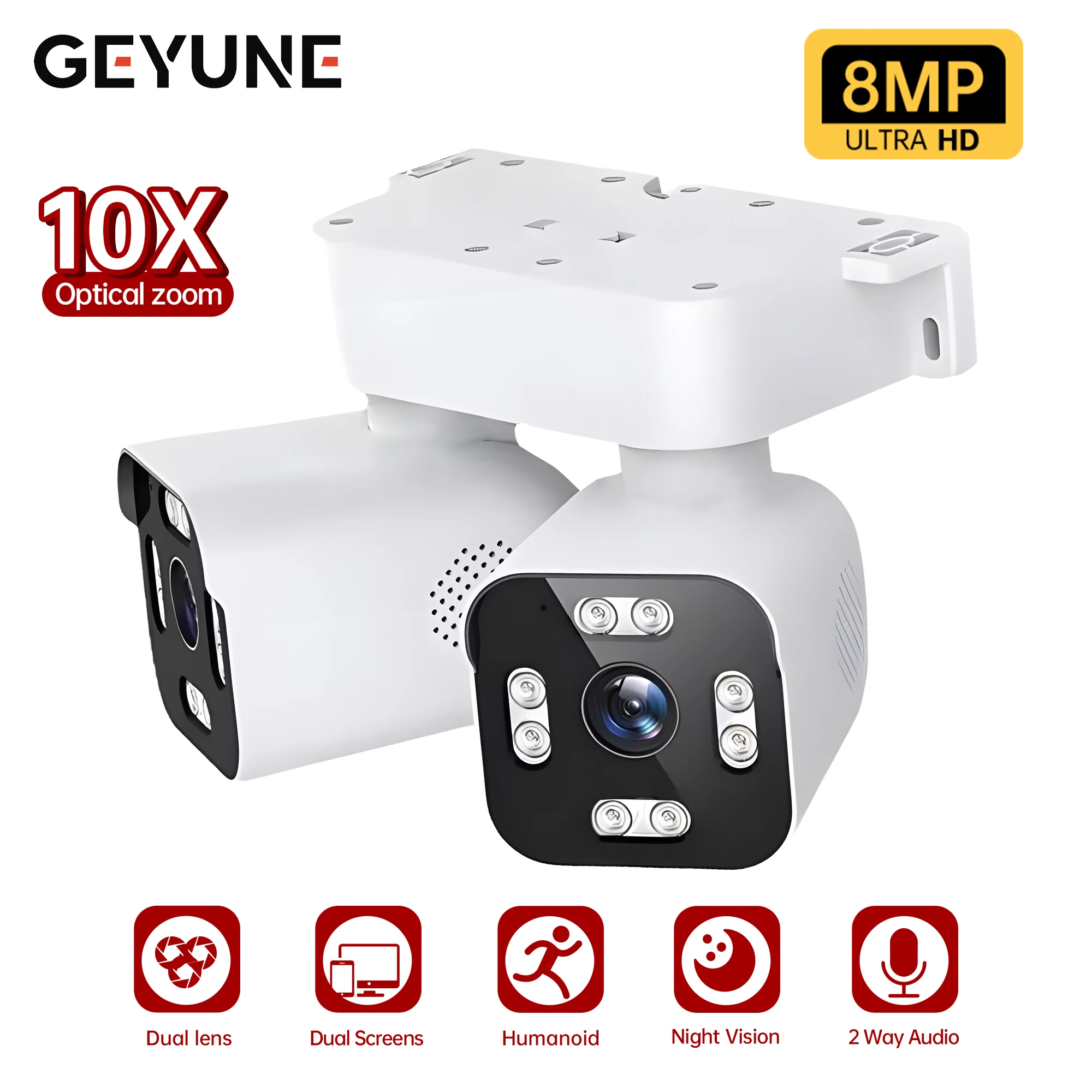 8MP HD Wifi PTZ Bullet Camera Dual Lens with Dual Screen Auto Tracking Two Way Audio Wireless CCTV Surveillance Cameras 10X Zoom