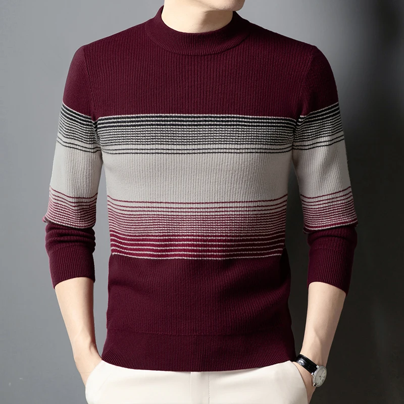 Maglione lavorato a maglia girocollo per uomo a righe classico casual elastico invernale pullover morbido e confortevole di alta qualità Sueters De Hombre