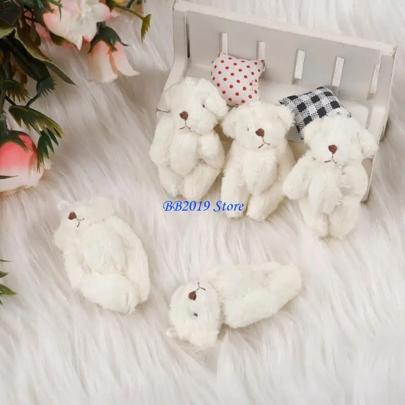 Q0KB 5PCS Joint Bear Plush Doll Jointed Toy Kids School Backpack Pendant Girls Favor
