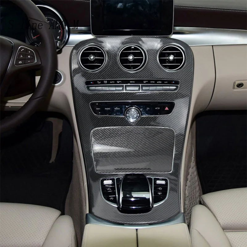 

Car Carbon fiber Center Console Water Cup Holder Panel Decoration For Mercedes Benz C Class GLC X253 W205 Interior Accessories