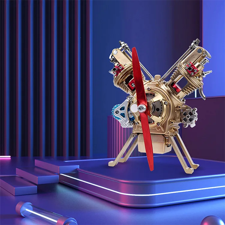 Saturn Culture Alloy V-shaped Double Cylinder Engine Model Assembly Toy
