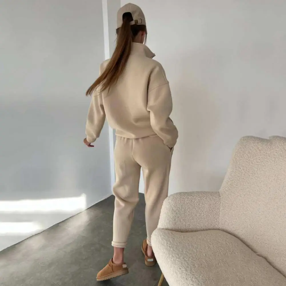 

Solid Color Clothes Set Stand Collar Sweatshirt Pants Set Women's Spring Autumn Tracksuit Set with Stand for Sport for Maximum