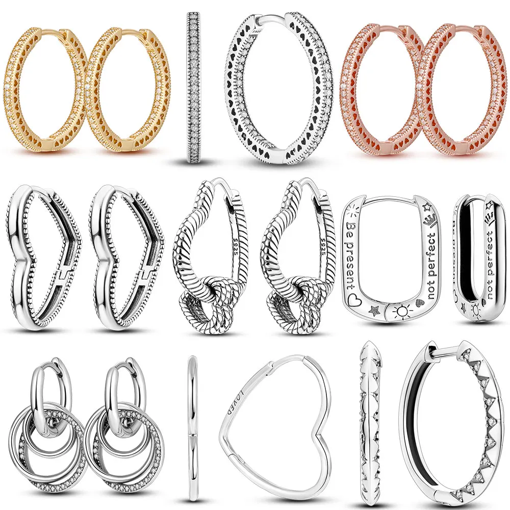 New 925 Silver Hot Moments Charm Hoop Earrings for Women Trendy Big Circle Fashion Silver Earrings Jewelry Making