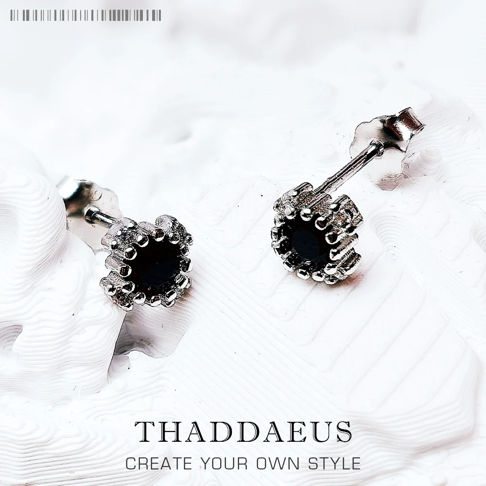 

Studs Earrings Black Zircon Star Europe Style Fine Jewerly For Women Vintage Gift In 925 Sterling Silver