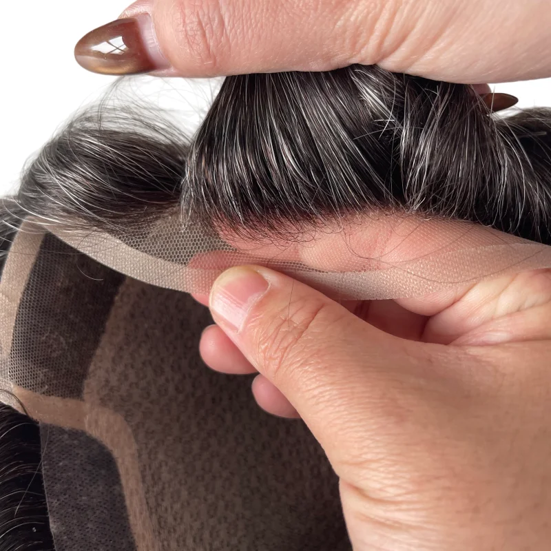 أنظمة الشعر البشري البرازيلي العذراء # 1b30 رمادي 32 ملم موجة 7x9 شعر مستعار حريري أمامي للرجال