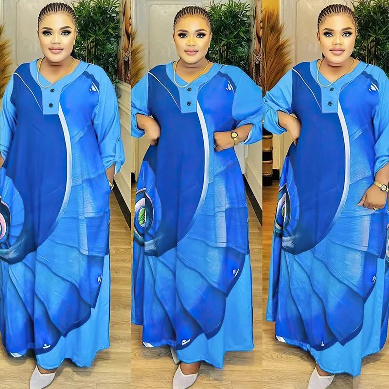 Plus Size Women's Dress Satin Printed Muslim Robe