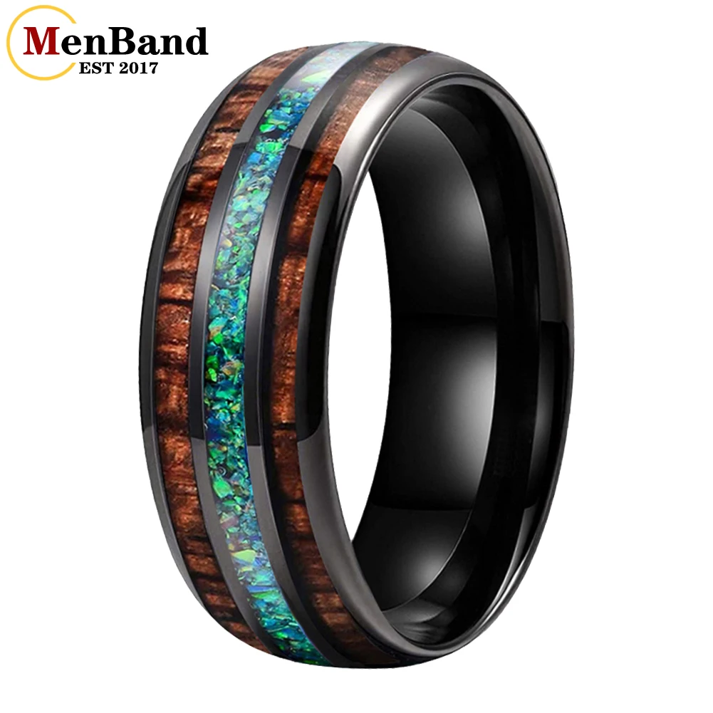 

MenBand 8mm Green Blue Opal Ring Tungsten Engagement Wedding Band For Womens Mens Domed Polished Comfort Fit