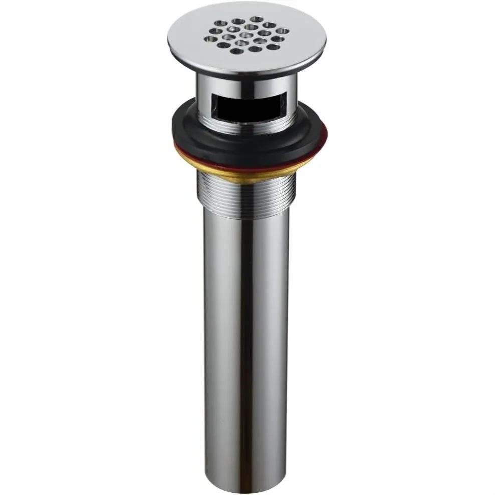 

Brass Grid Drain Strainer Assembly with Overflow for Bathroom Sink, Chrome Finish, Fits 1.5" Drain, 1-1/4" Tailpiece