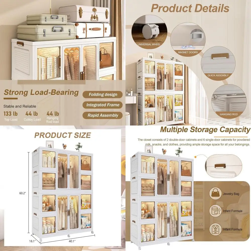

Space-Saving 12-Cube Wardrobe Organizer with 2 Hanging Bars and 16 Hangers for Clothes and Baby Storage