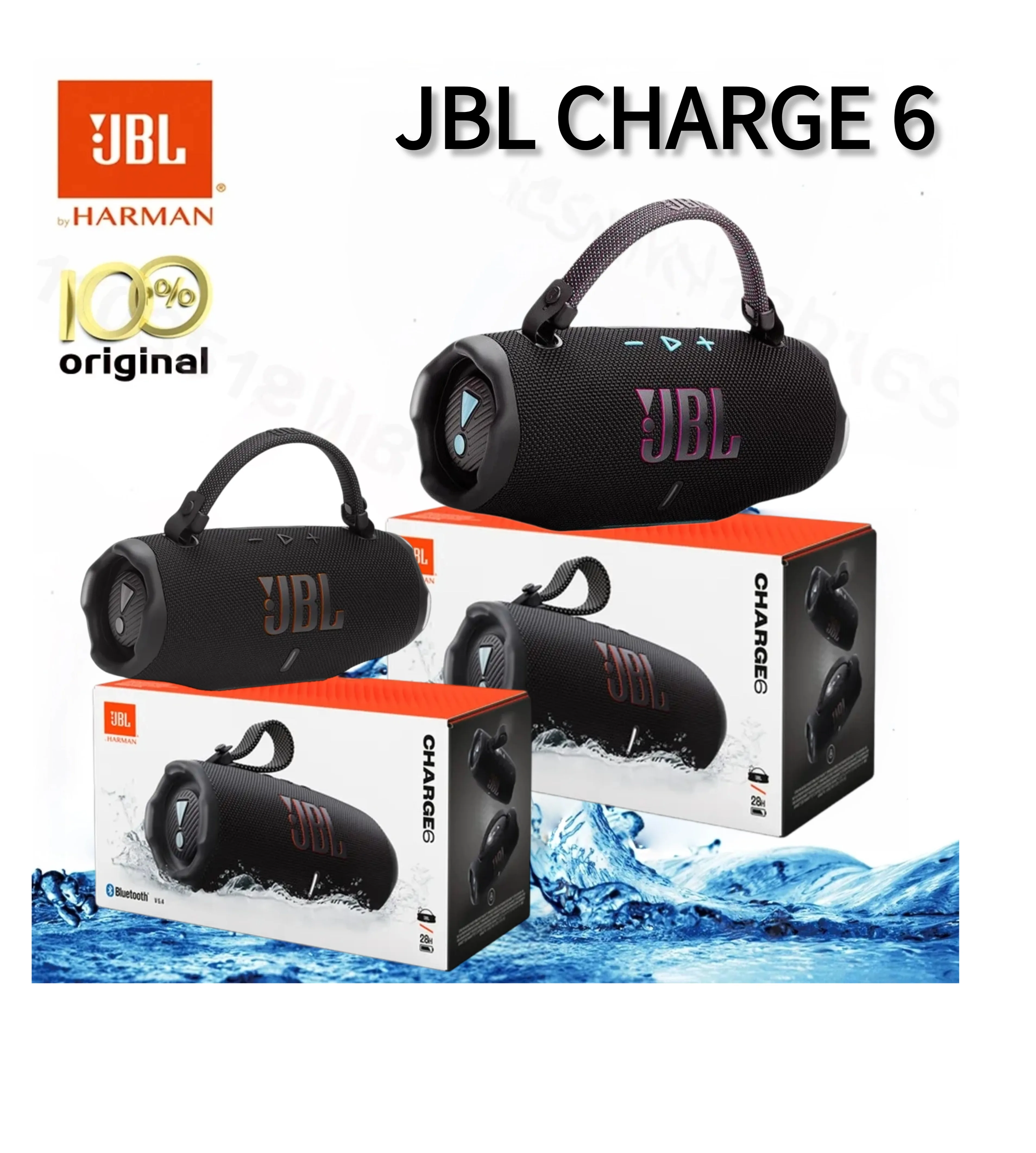 JBL Charge 6 Original ‌   Enceinte sans fil étanche avec amplification des basses et tweeter de précision pour un son stéréo portable en extérieur ‌