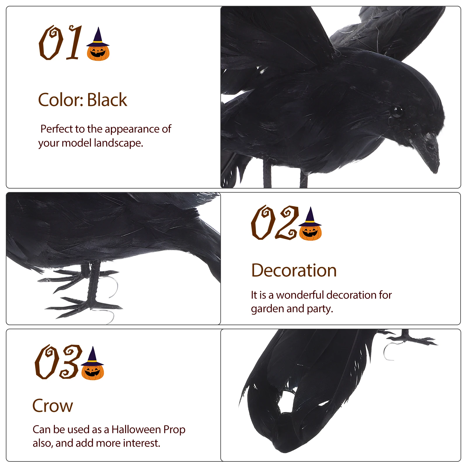 

1 pc Artificial Crow Props Black Stuffed Bird for Halloween Party Garden Bonsai Table Wedding Christmas Home Decor Displays Mini