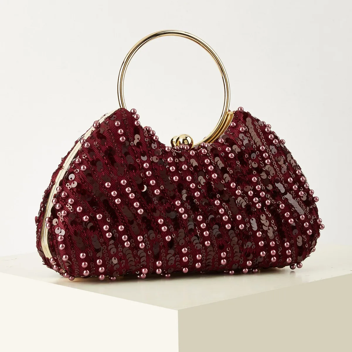 Evening Bags Sparkling Fashion Dinner Party Bag Women's Sequined Handbag Luxury Wedding Evening Gown Burgundy Clutch Purse