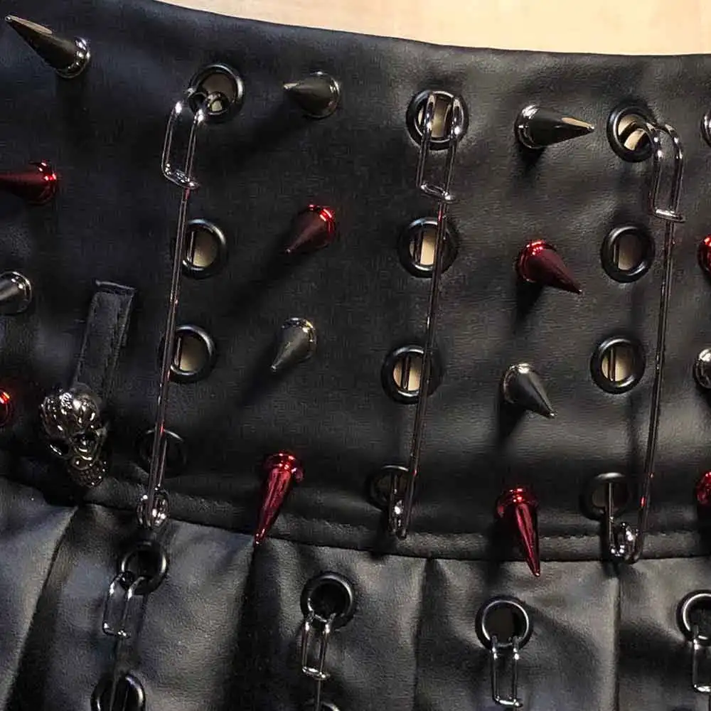 

Harajuku Hand Made Grunge Kawaii Punk Rock Studded DIY Teen Emo Club Wear 90s Y2K Vegan Leather Eco Gothic Skirts E-Girls