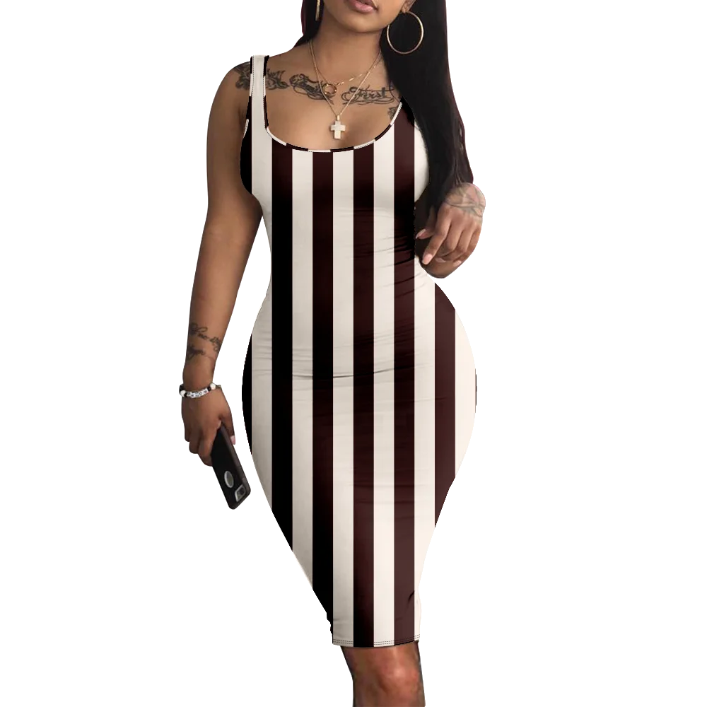 

Classic Striped Print Dresses for Women Retro Vestidos Sleeveless Tank Dress Party Sexy Sundress Fashion Mini Dress Basic Robe