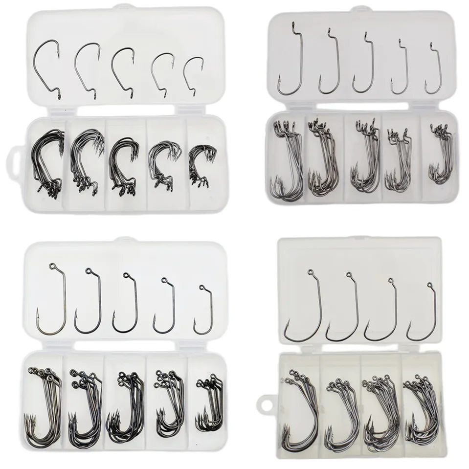 

50pcs or 100pcs Soft Baits Offset Fishhook Bass Barbed Carp Fishing Hook For Soft Bait set