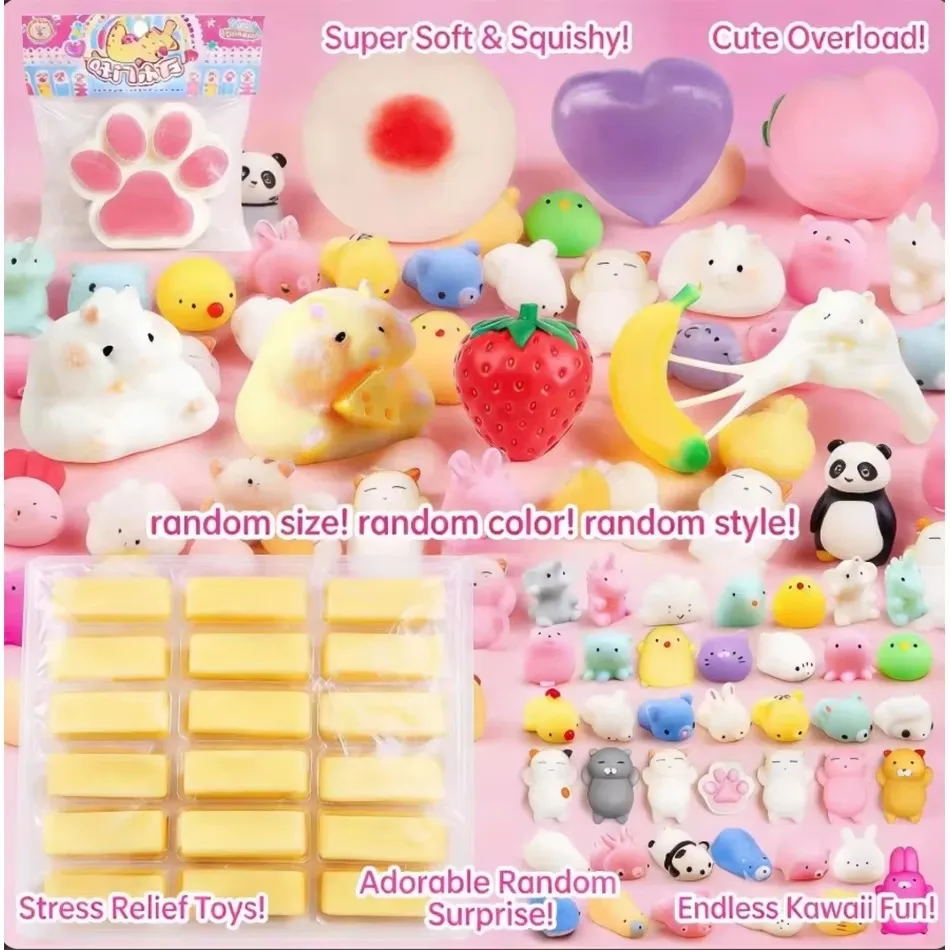 100+ Pcs Assorted Squishy Figures Blind Box Slow Rising Soft Fidget Toys Giant Gorilla Moai Head Puzzle Toy Assortment