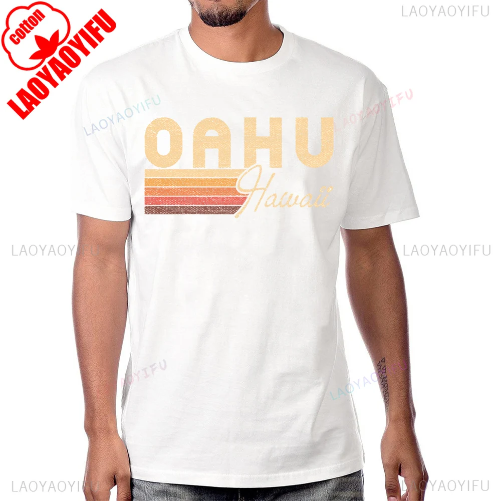 

Повседневная хлопковая футболка OAHU HAWAII в винтажном стиле, летняя свободная мягкая мужская футболка с короткими рукавами в стиле Харадзюку, удобные дышащие футболки в стиле хип-хоп
