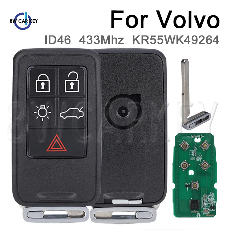 

Smart Remote Car Key for Volvo XC60 S60 S60L V40 V60 S80 XC70 Fob Car Key Case Shell FCCID KR55WK49264 433Mhz FSK ID46 5 Buttons