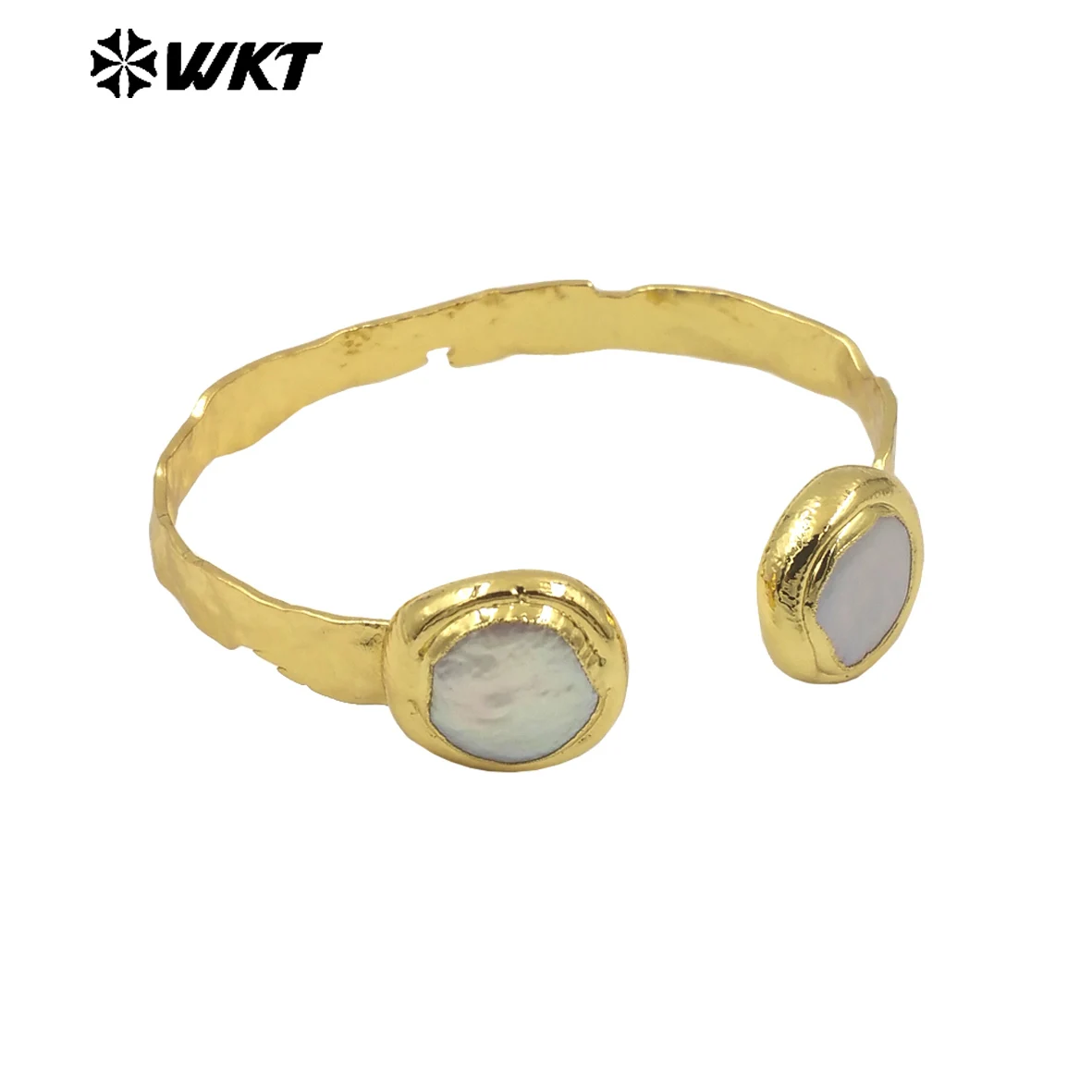 Imagem -04 - Elegante 18k Real Banhado a Ouro Pérola Bangle Duplo Moeda Redonda Manche Resistente Tamanho Ajustável Mpb102 Wkt